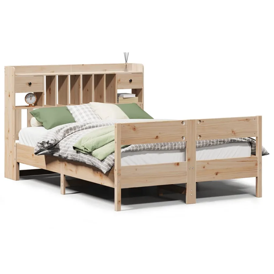 Lit bibliothèque sans matelas 135x190 cm bois de pin massif - 2