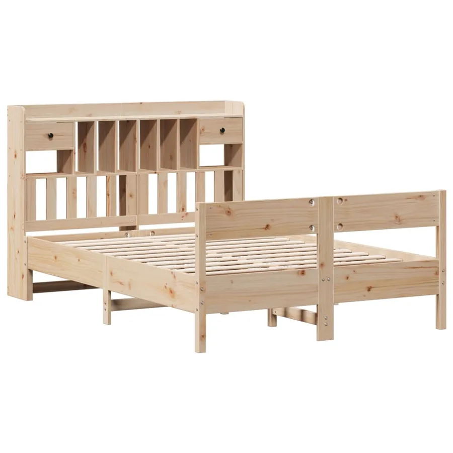Lit bibliothèque sans matelas 135x190 cm bois de pin massif - 3