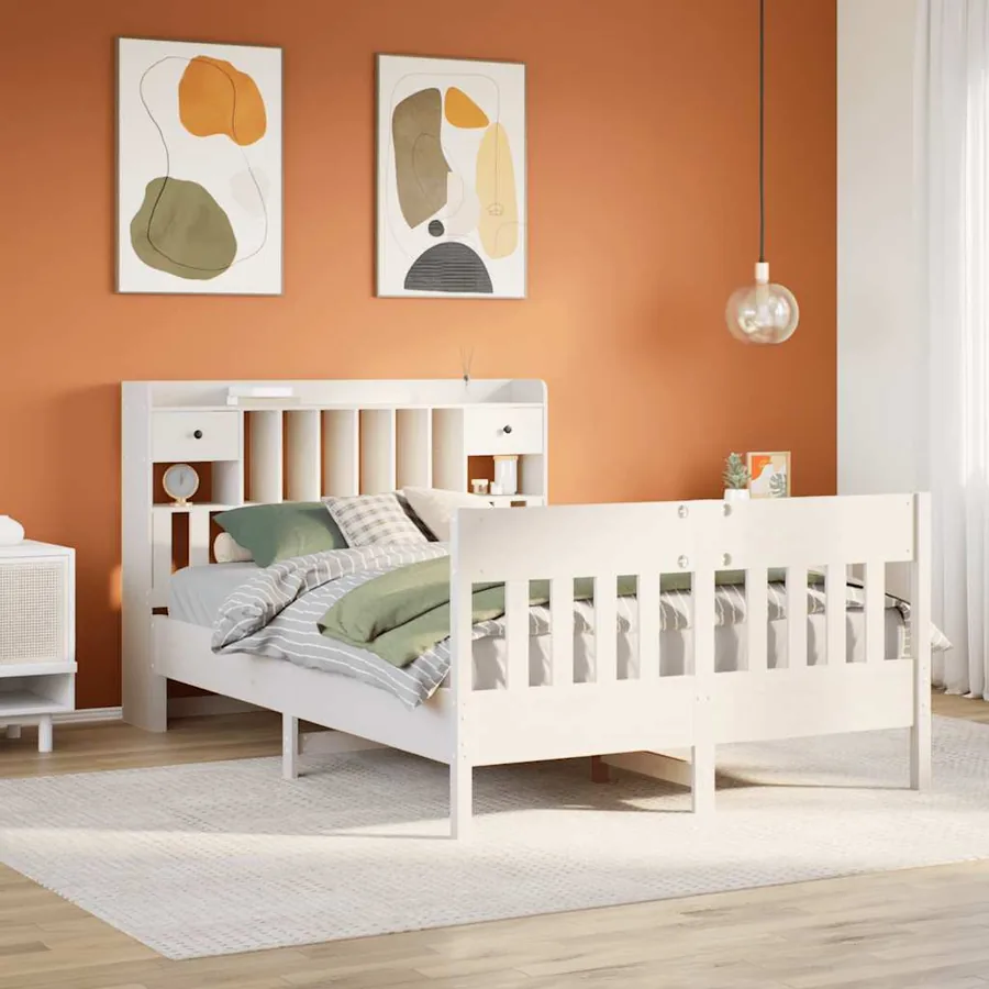 Cadre de lit sans matelas blanc 140x200 cm bois de pin massif