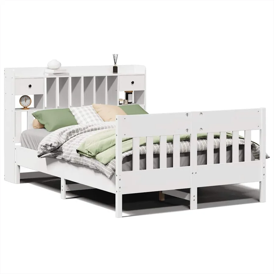 Cadre de lit sans matelas blanc 140x200 cm bois de pin massif - 2