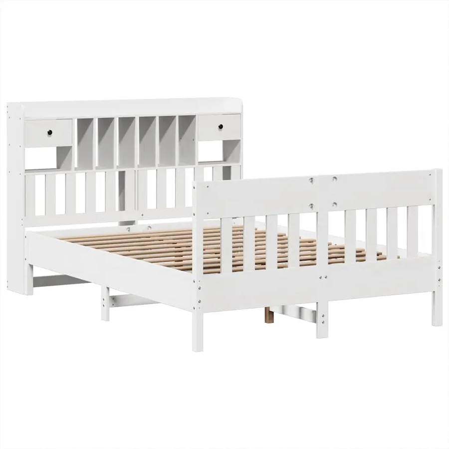 Cadre de lit sans matelas blanc 140x200 cm bois de pin massif - 3