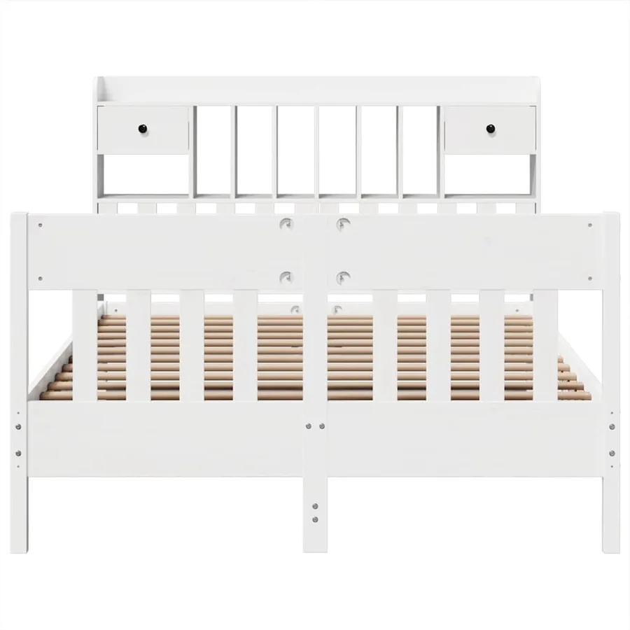 Cadre de lit sans matelas blanc 140x200 cm bois de pin massif - 4