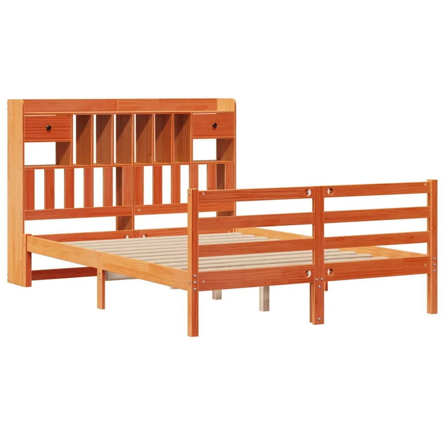 Lit bibliothèque sans matelas cire marron 150x200 cm pin massif - 3