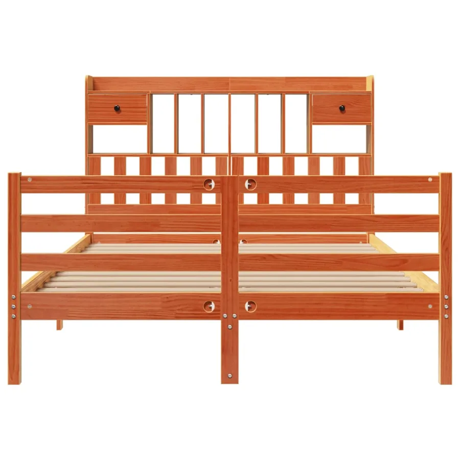 Lit bibliothèque sans matelas cire marron 150x200 cm pin massif - 4