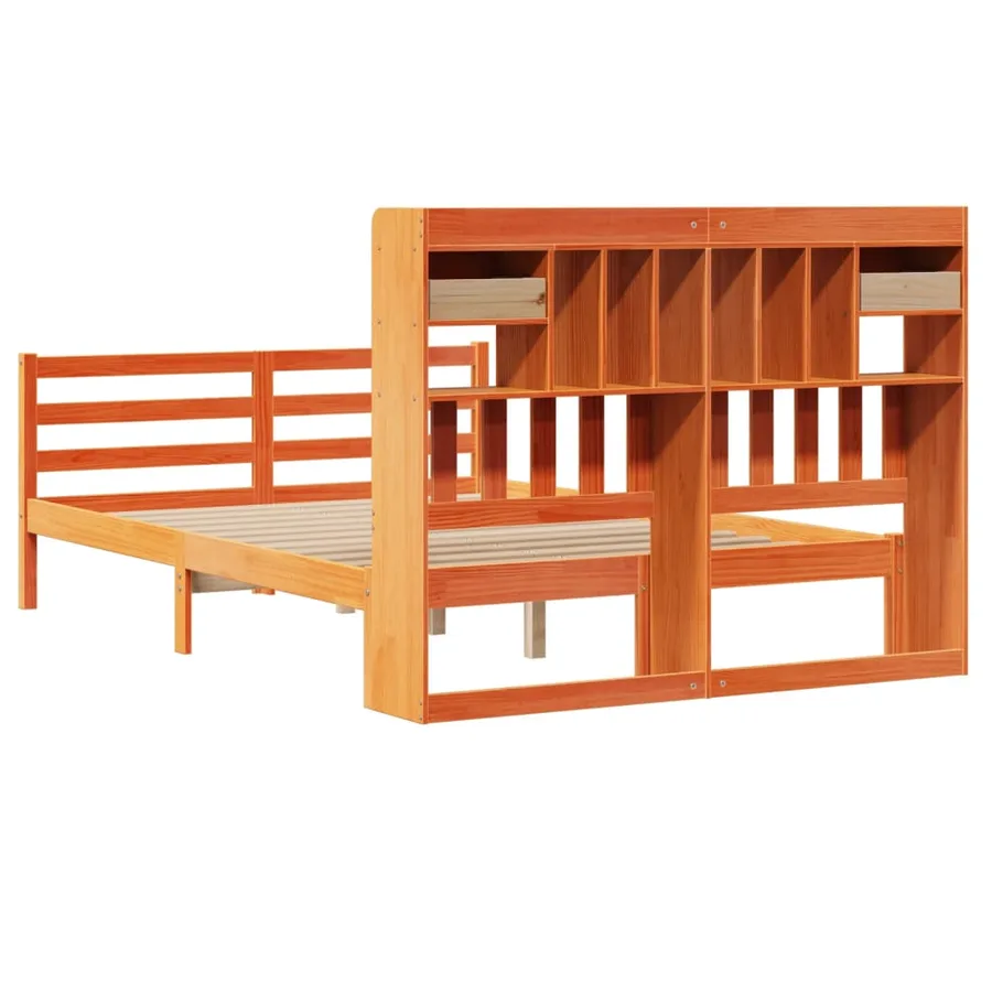 Lit bibliothèque sans matelas cire marron 150x200 cm pin massif - 6