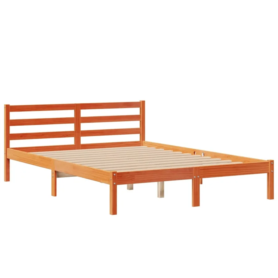 Lit bibliothèque sans matelas cire marron 150x200 cm pin massif - 8