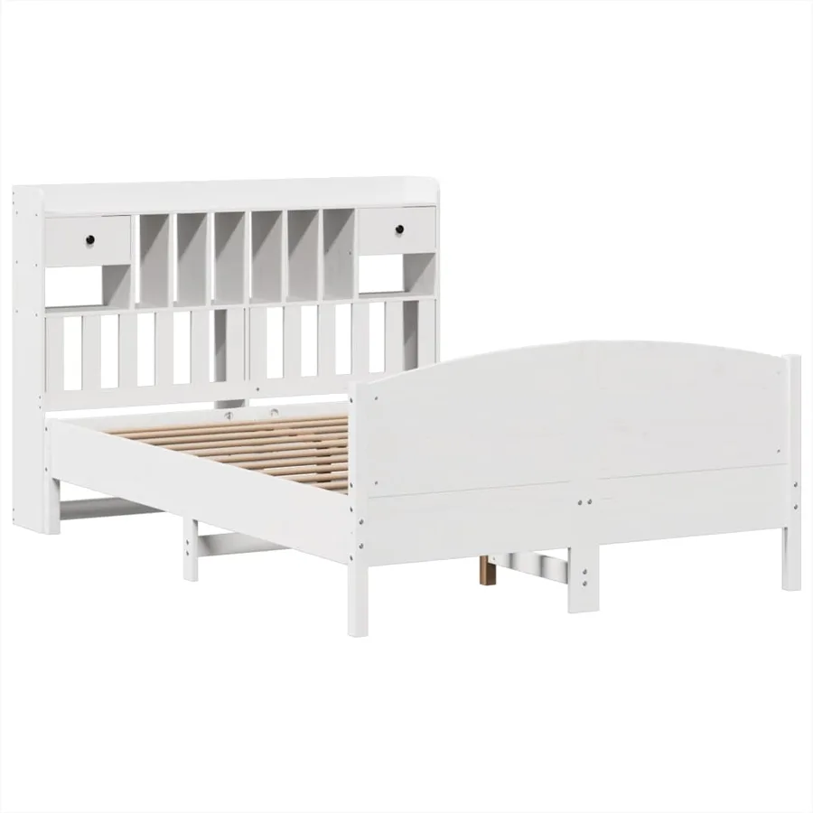 Lit bibliothèque sans matelas blanc 140x190 cm bois pin massif - 3