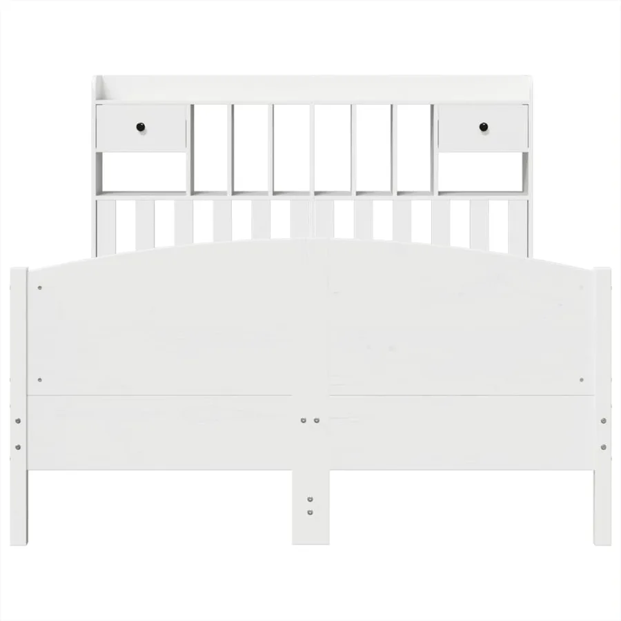 Lit bibliothèque sans matelas blanc 140x190 cm bois pin massif - 4