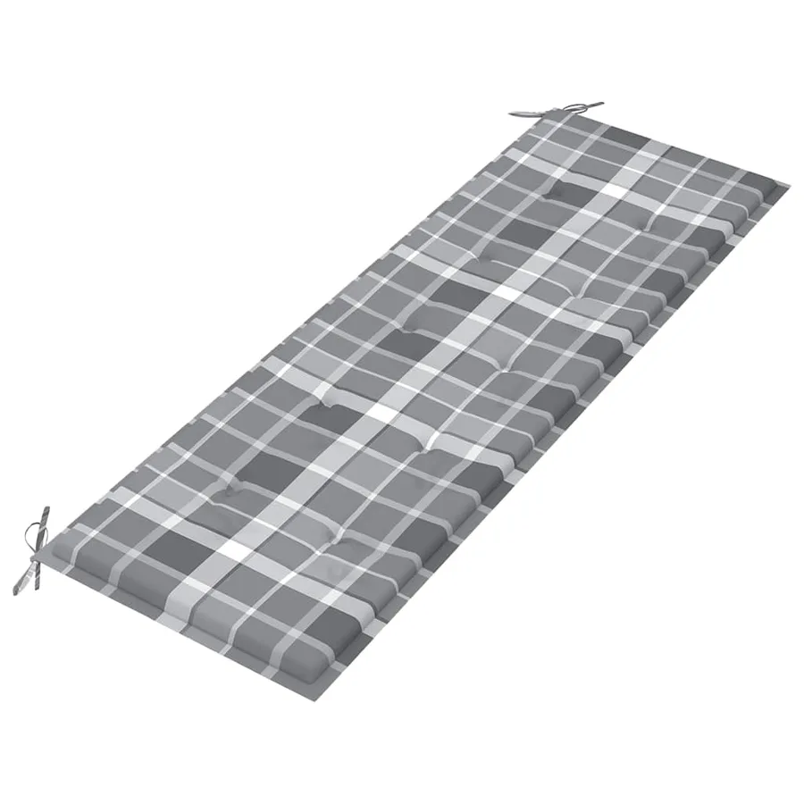 Banc Batavia coussin à motif de carreaux gris 150cm Bois teck - 5