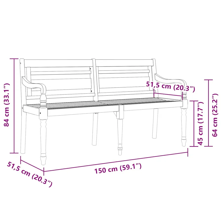 Banc Batavia coussin à motif de carreaux gris 150cm Bois teck - 8