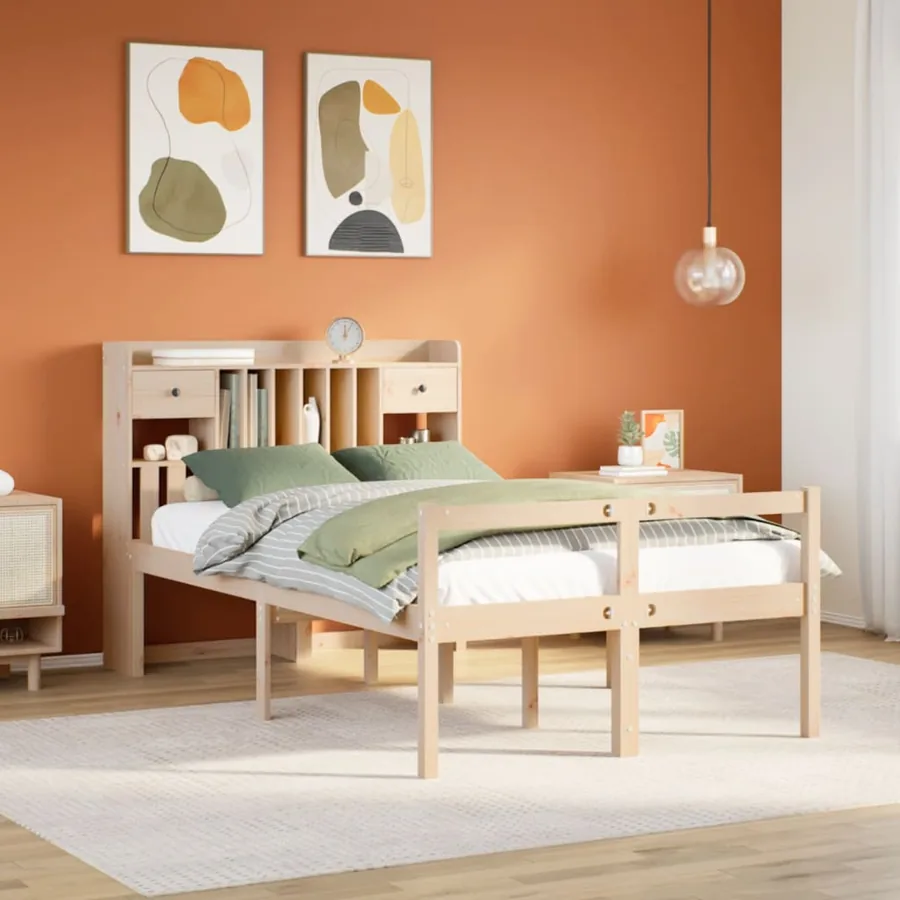 Lit bibliothèque sans matelas 135x190 cm bois de pin massif