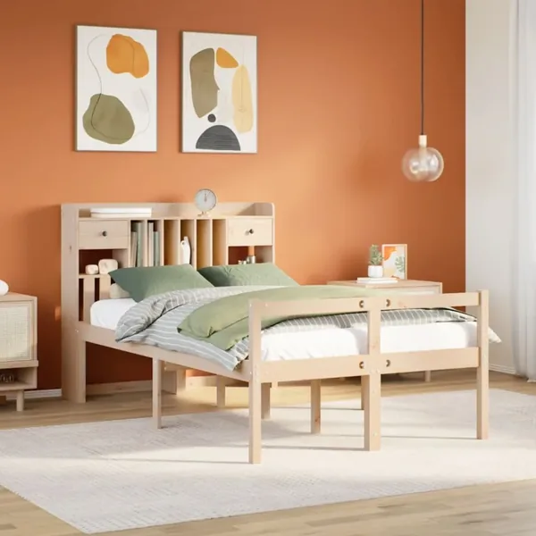 Lit bibliothèque sans matelas 135x190 cm bois de pin massif