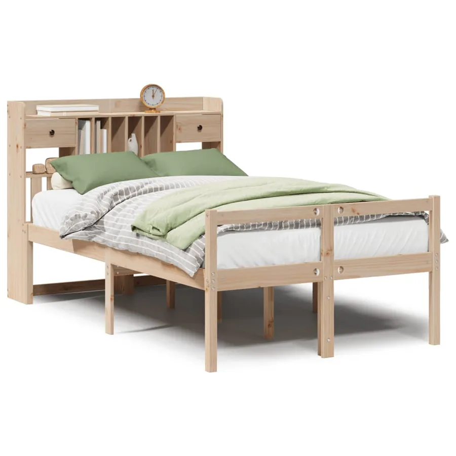 Lit bibliothèque sans matelas 135x190 cm bois de pin massif - 2