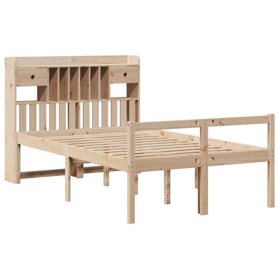 Lit bibliothèque sans matelas 135x190 cm bois de pin massif - 3