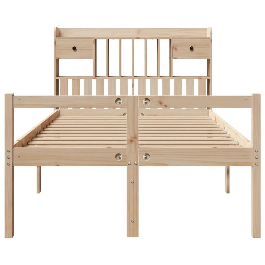 Lit bibliothèque sans matelas 135x190 cm bois de pin massif - 4