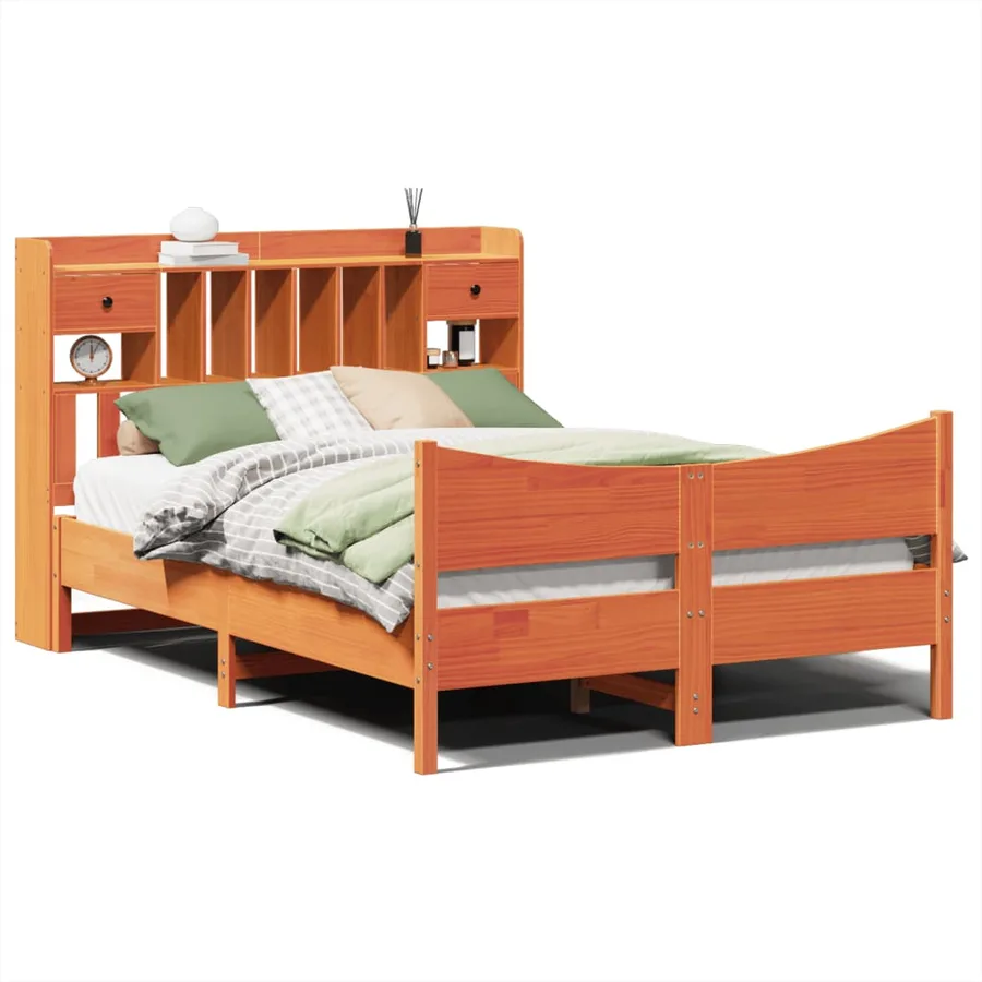 Cadre de lit sans matelas cire marron 140x190cm bois pin massif - 2