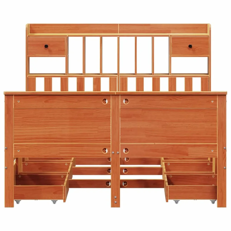 Lit bibliothèque sans matelas cire marron 140x200 cm pin massif - 4