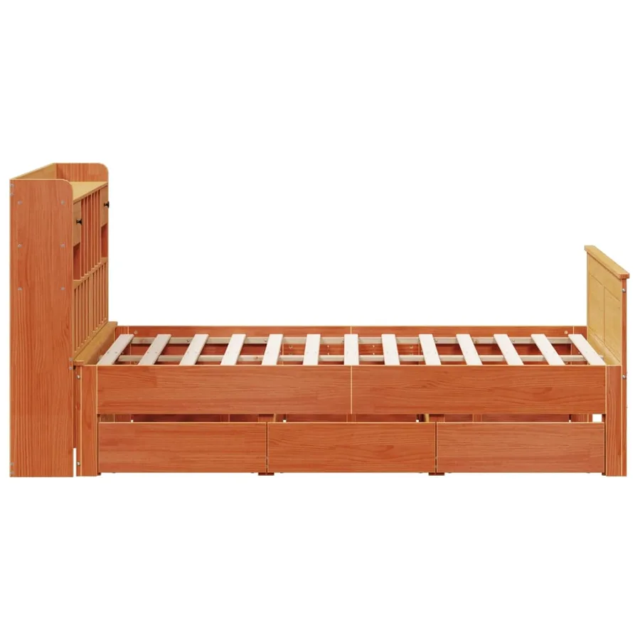 Lit bibliothèque sans matelas cire marron 140x200 cm pin massif - 5