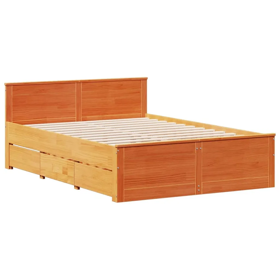 Lit bibliothèque sans matelas cire marron 140x200 cm pin massif - 8