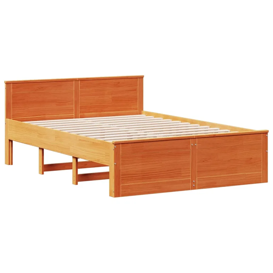 Lit bibliothèque sans matelas cire marron 140x200 cm pin massif - 9