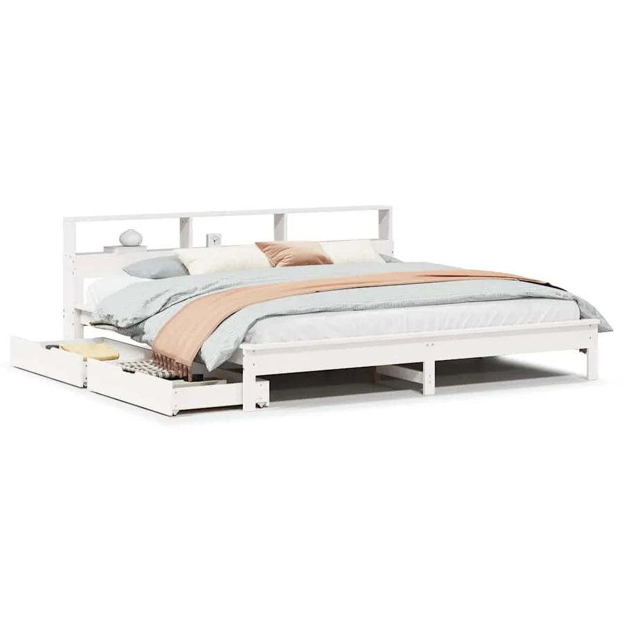 Lit bibliothèque sans matelas blanc 180x200 cm bois pin massif - 2