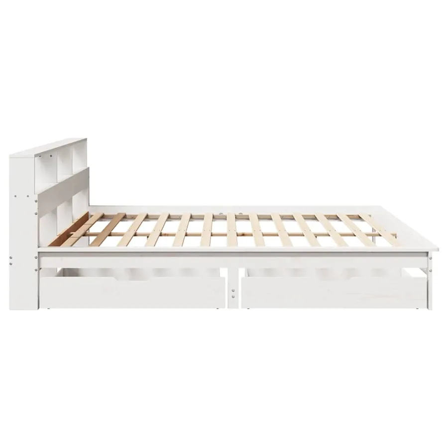 Lit bibliothèque sans matelas blanc 180x200 cm bois pin massif - 5