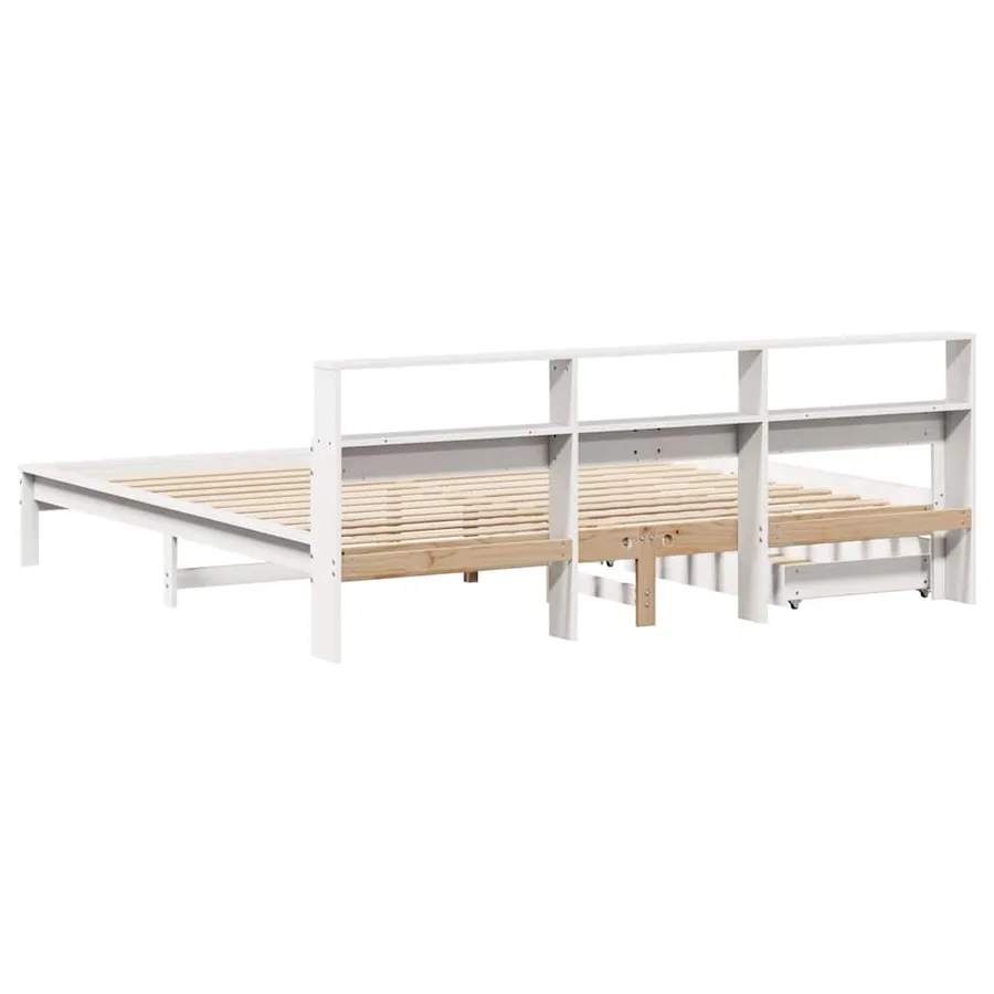 Lit bibliothèque sans matelas blanc 180x200 cm bois pin massif - 6