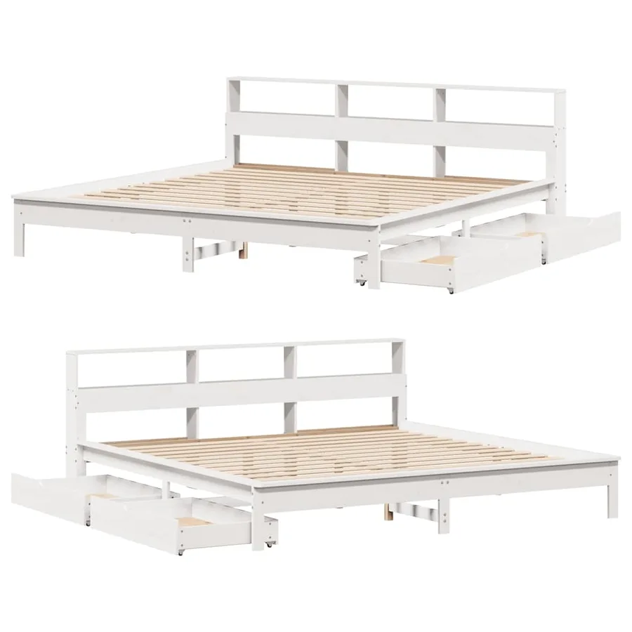 Lit bibliothèque sans matelas blanc 180x200 cm bois pin massif - 9