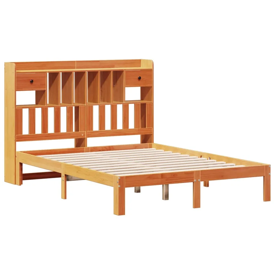 Lit bibliothèque sans matelas cire marron 140x200 cm pin massif - 3