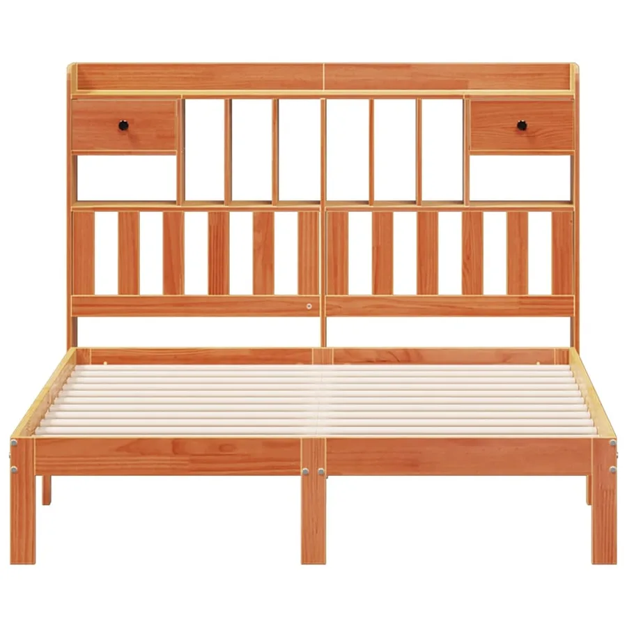 Lit bibliothèque sans matelas cire marron 140x200 cm pin massif - 4
