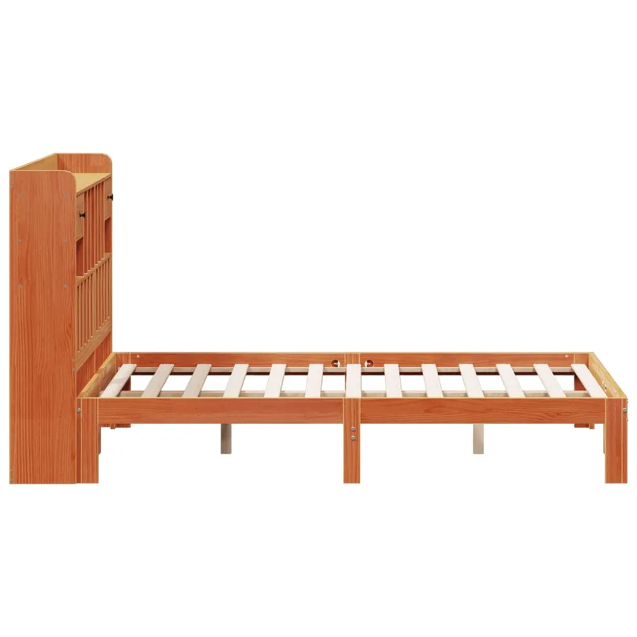 Lit bibliothèque sans matelas cire marron 140x200 cm pin massif - 5