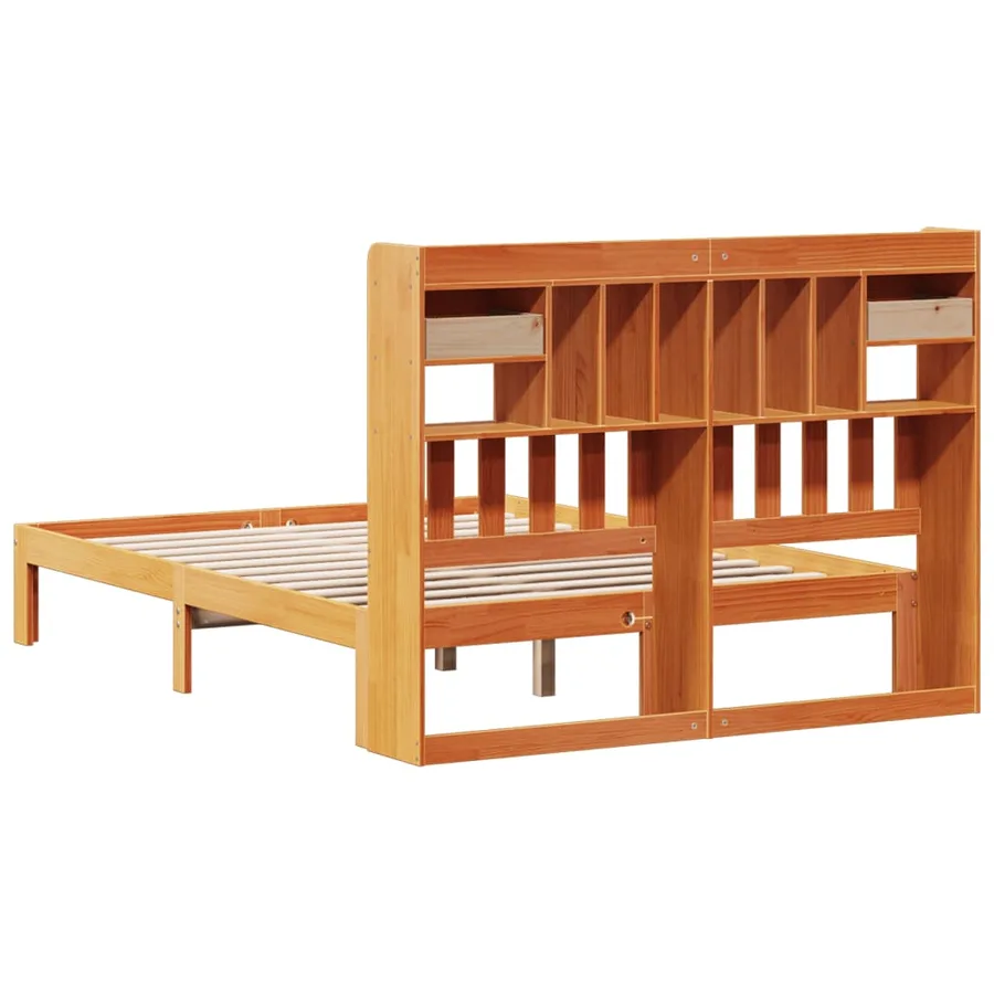 Lit bibliothèque sans matelas cire marron 140x200 cm pin massif - 6