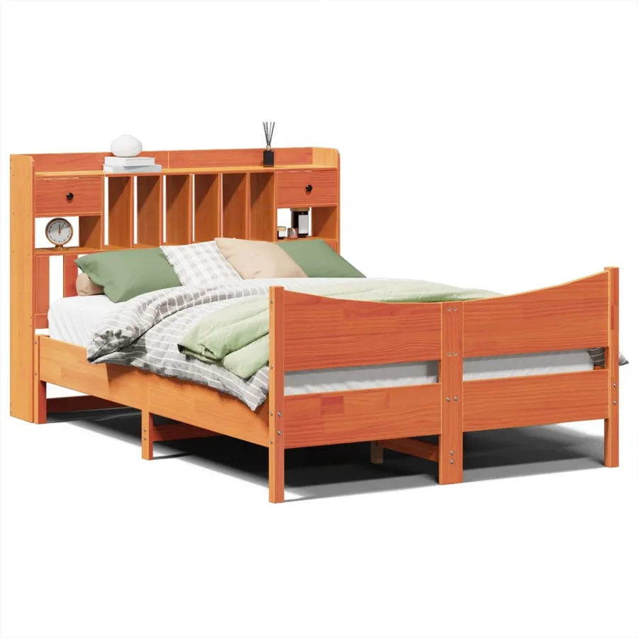 Cadre de lit sans matelas cire marron 140x200cm bois pin massif - 2
