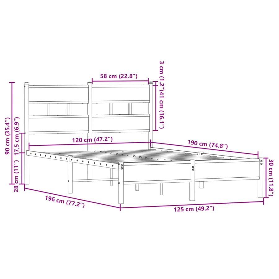 Cadre de lit sans matelas avec tête de lit 120x190 cm - 9