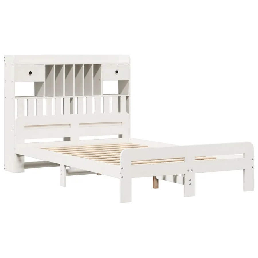 Lit bibliothèque sans matelas blanc 135x190 cm bois pin massif - 3
