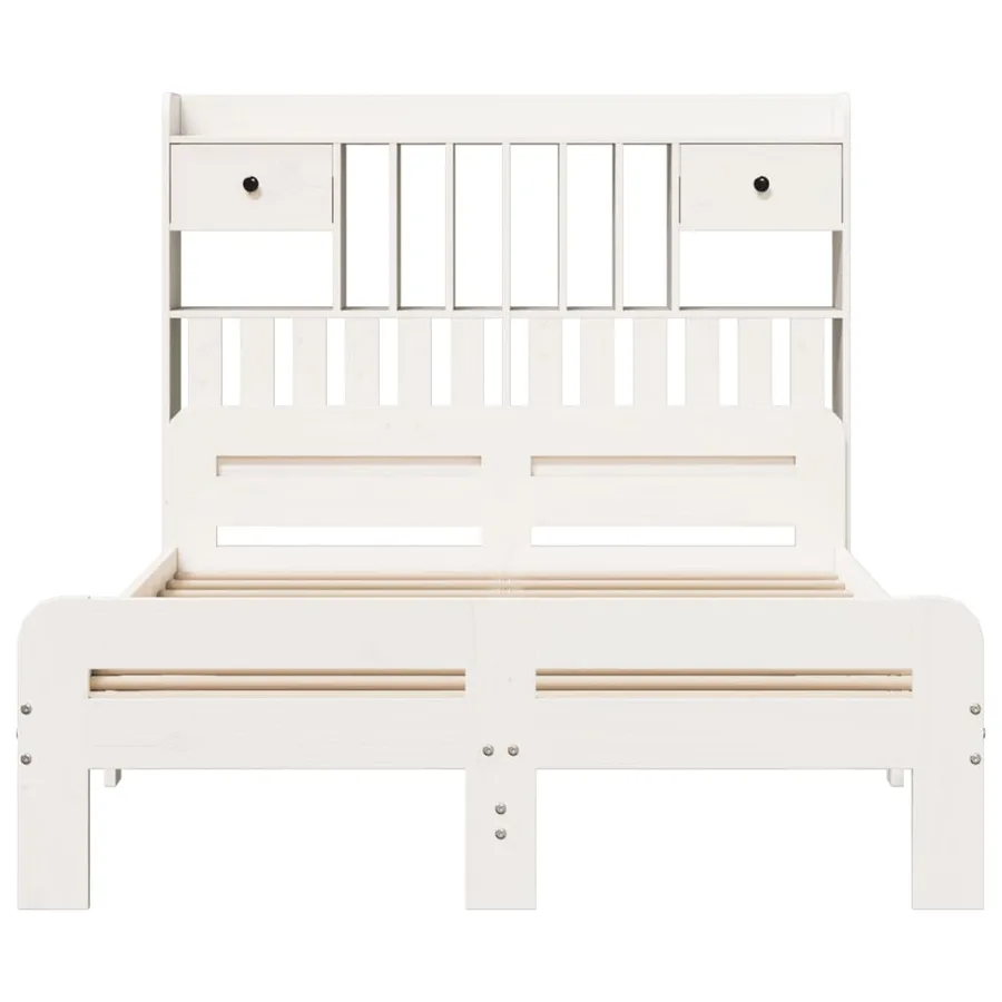 Lit bibliothèque sans matelas blanc 135x190 cm bois pin massif - 4
