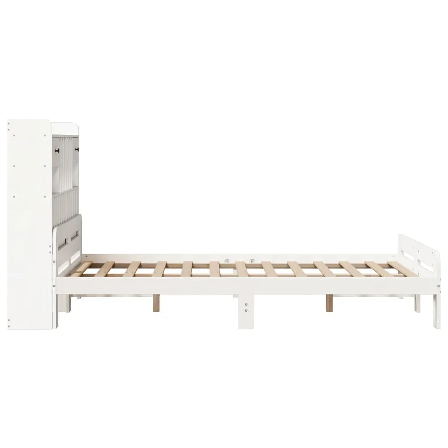 Lit bibliothèque sans matelas blanc 135x190 cm bois pin massif - 5