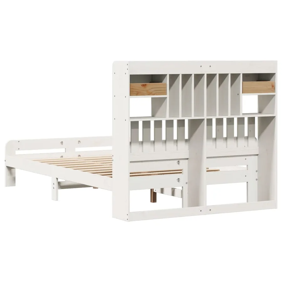 Lit bibliothèque sans matelas blanc 135x190 cm bois pin massif - 6