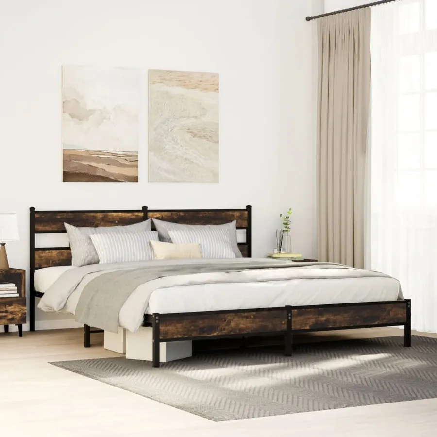 Cadre de lit en métal sans matelas chêne fumé 200x200 cm