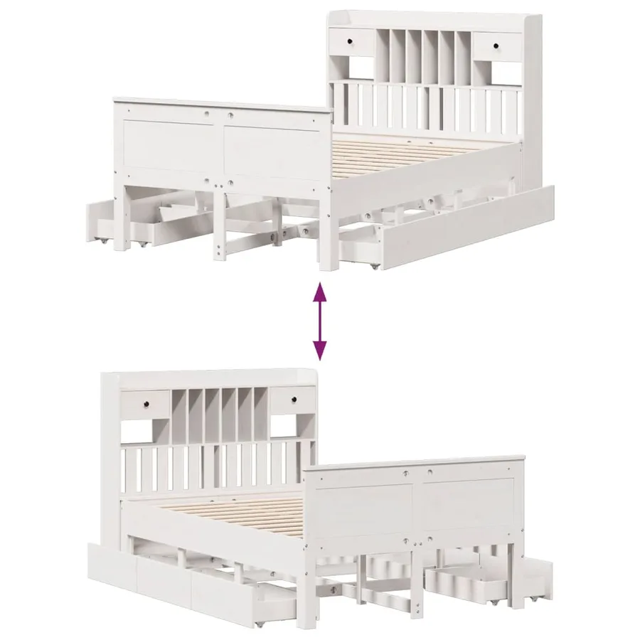 Lit bibliothèque sans matelas blanc 135x190 cm bois pin massif - 12