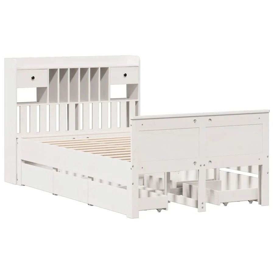 Lit bibliothèque sans matelas blanc 135x190 cm bois pin massif - 3