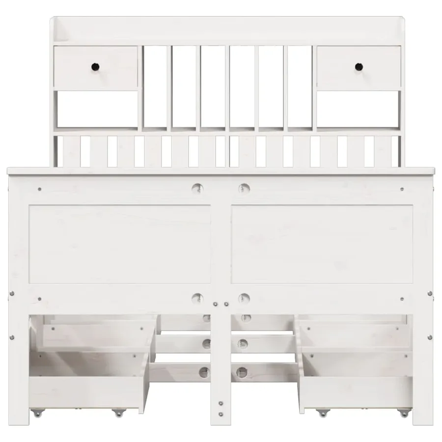 Lit bibliothèque sans matelas blanc 135x190 cm bois pin massif - 4