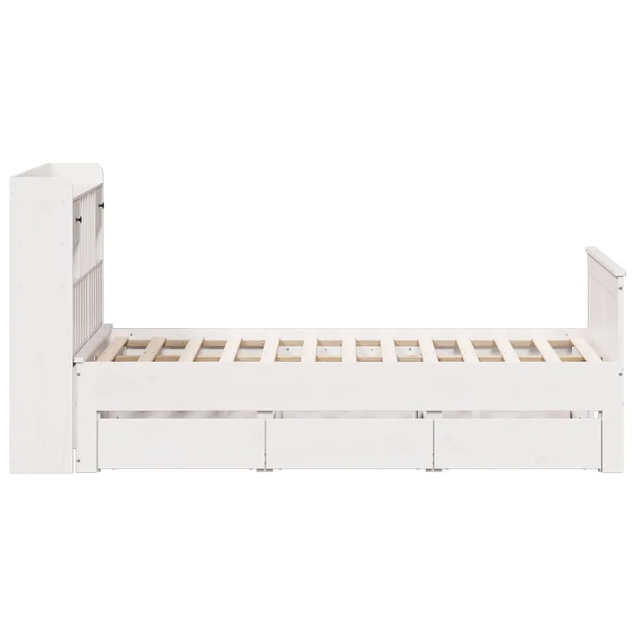 Lit bibliothèque sans matelas blanc 135x190 cm bois pin massif - 5