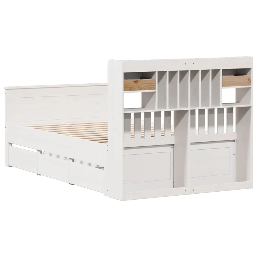 Lit bibliothèque sans matelas blanc 135x190 cm bois pin massif - 6