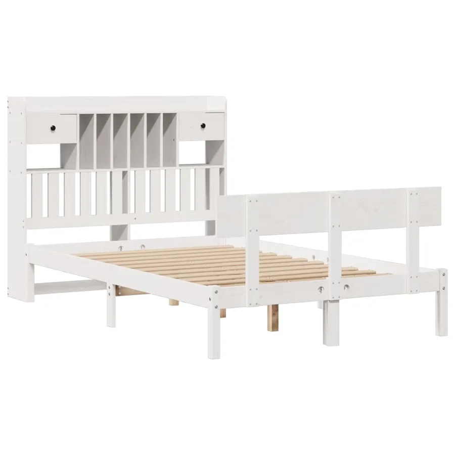 Lit bibliothèque sans matelas blanc 135x190 cm bois pin massif - 3