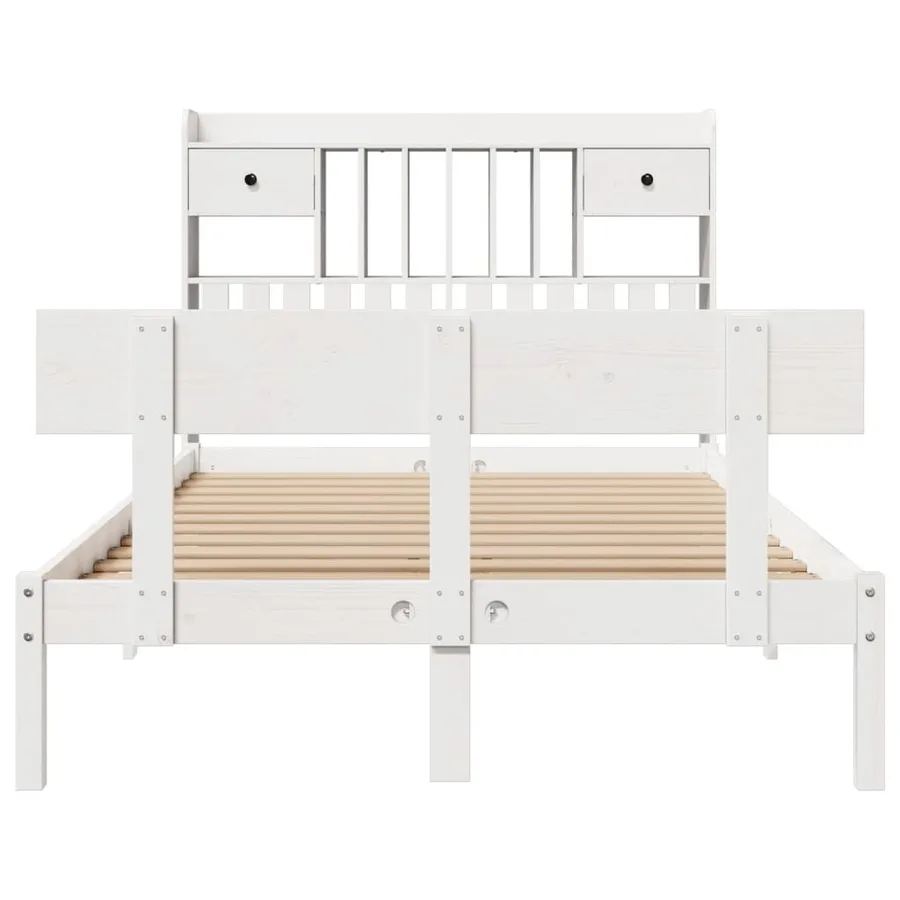Lit bibliothèque sans matelas blanc 135x190 cm bois pin massif - 4