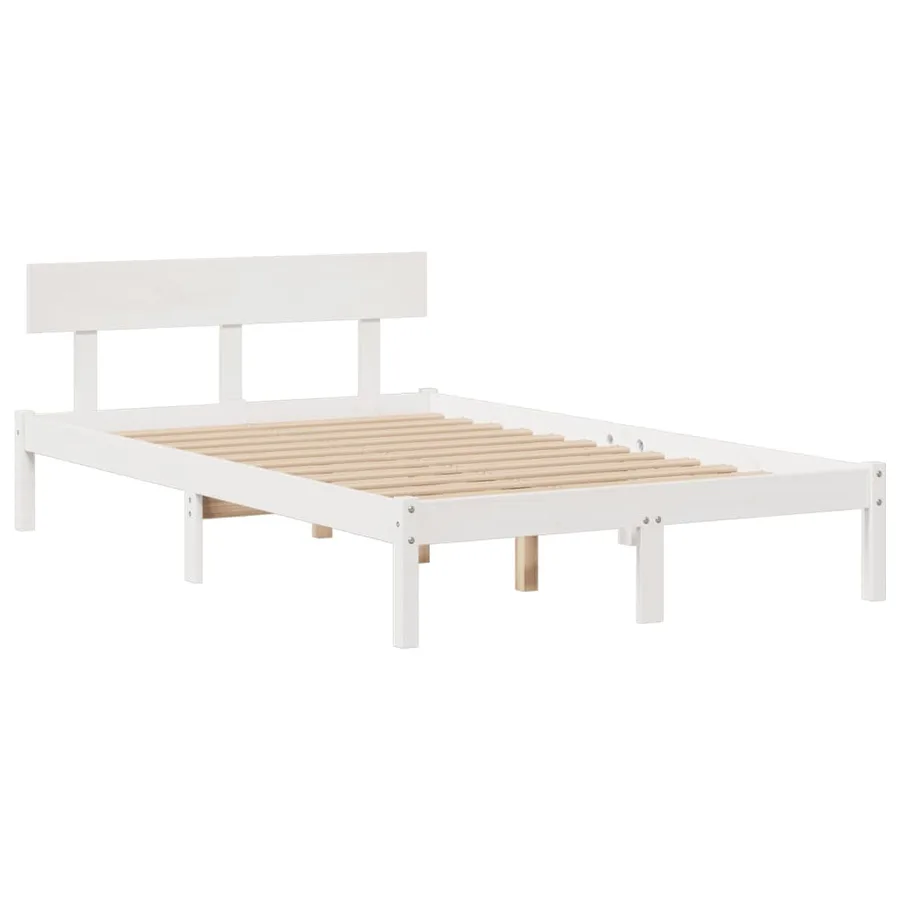 Lit bibliothèque sans matelas blanc 135x190 cm bois pin massif - 5