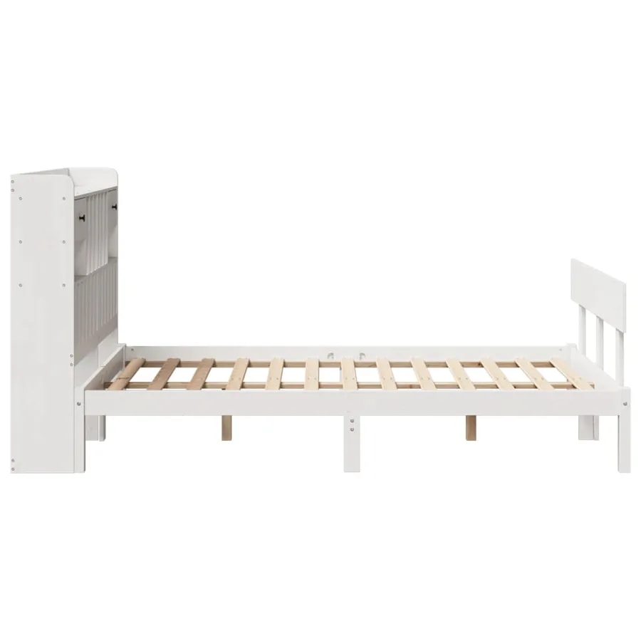 Lit bibliothèque sans matelas blanc 135x190 cm bois pin massif - 7
