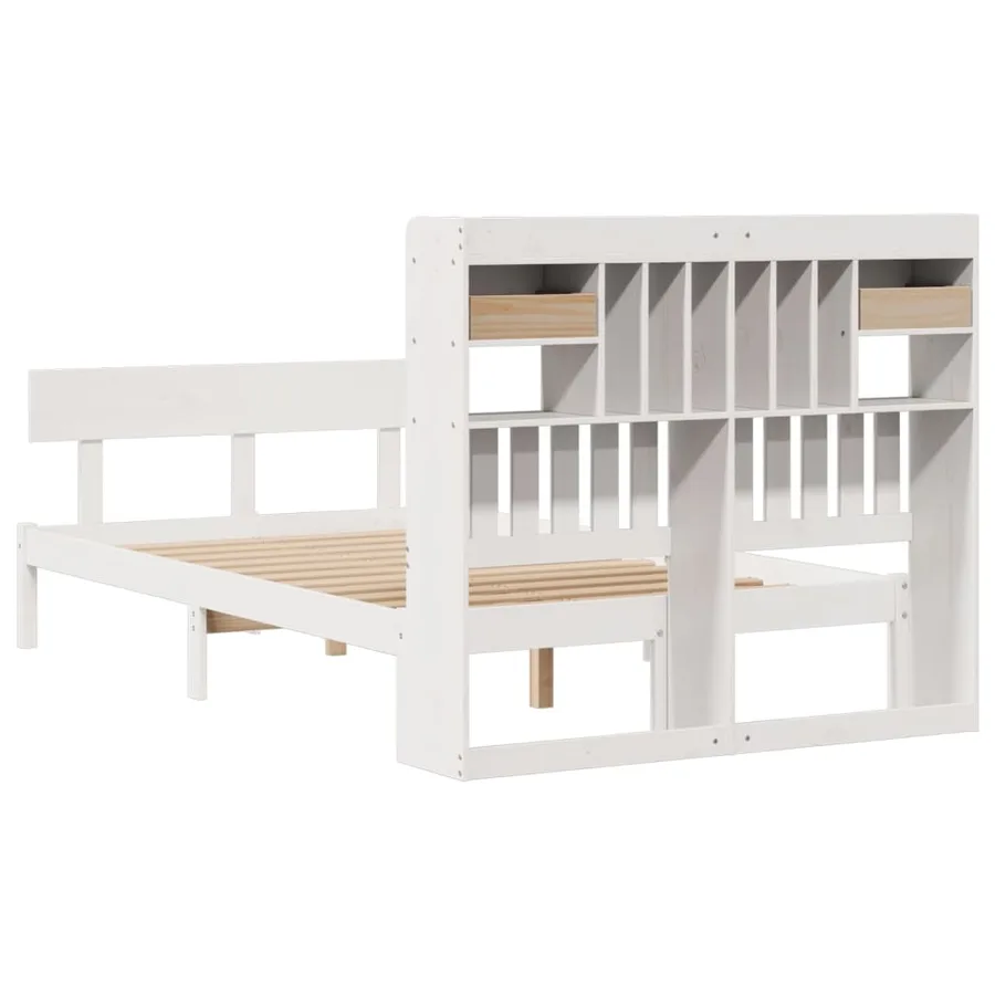 Lit bibliothèque sans matelas blanc 135x190 cm bois pin massif - 8