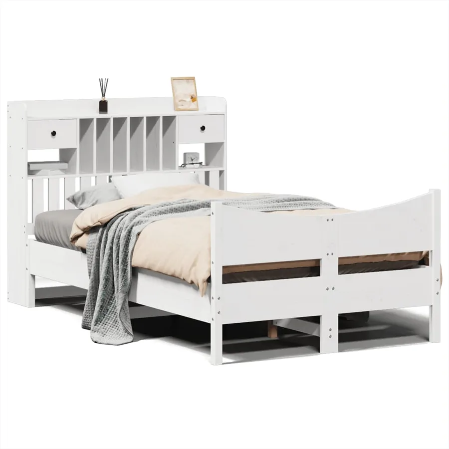 Cadre de lit sans matelas blanc 135x190 cm bois de pin massif - 2
